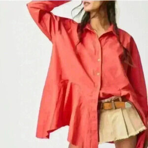 Free People We The Free Freya poplin tunic size L in coral bright relaxed fit .